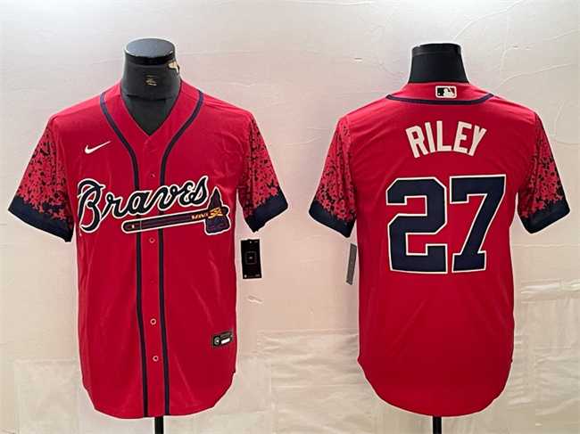 Mens Atlanta Braves #27 Austin Riley Red City Connect Cool Base Stitched Baseball Jersey